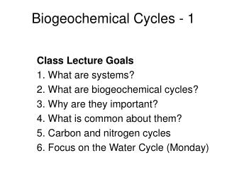 Biogeochemical Cycles - 1