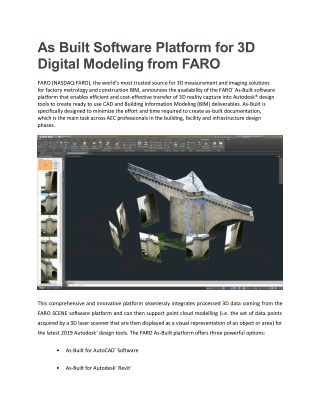 As Built Software Platform for 3D Digital Modeling from FARO