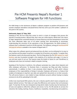 PIE HCM Presents Nepalâ€™s Number 1 Software Program for HR Functions
