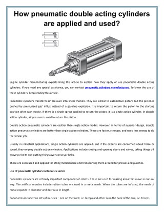 How Pneumatic Double Acting Cylinders are applied and used