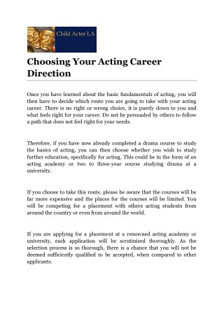 Choosing Your Acting Career Direction