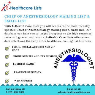 Chief of Anesthesiology Mailing List | Chief of Anesthesiology Email List | Chief of Anesthesiology Database | E-Health