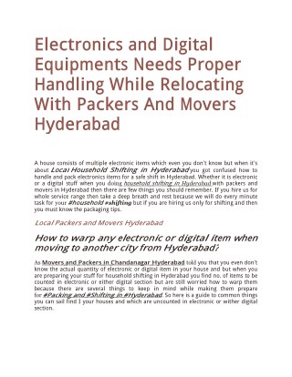 Electronics and Digital Equipments Needs Proper Handling While Relocating With Packers And Movers Hyderabad