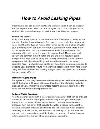How to Avoid Leaking Pipes