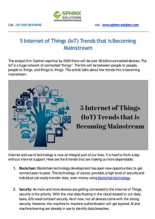 5 Internet of Things (IoT) Trends that is Becoming Mainstream