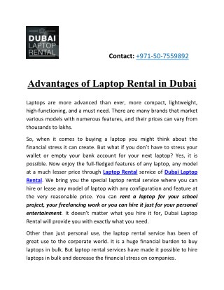 Advantages of Laptop Rental in Dubai
