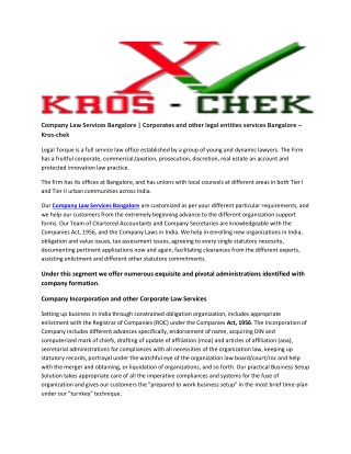 Company Law Services Bangalore | Corporates and other legal entities services Bangalore â€“ Kros-chek