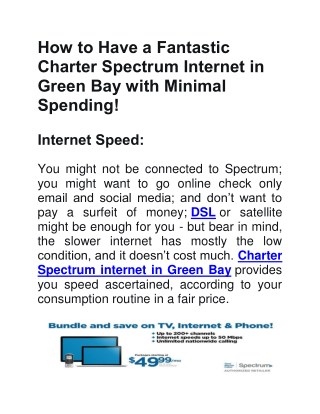 How to Have a Fantastic Charter Spectrum Internet in Green Bay with Minimal Spending!