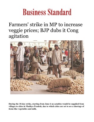 Farmers' strike in MP to increase veggie prices; BJP dubs it Cong agitationÂ 