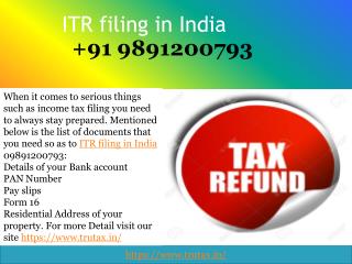 Documents for ITR filing in India 09891200793