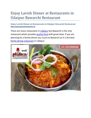 Enjoy Lavish Dinner at Restaurants in Udaipur Bawarchi Restaurant