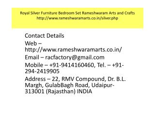 Royal Silver Furniture Bedroom Set Rameshwaram Arts and Crafts