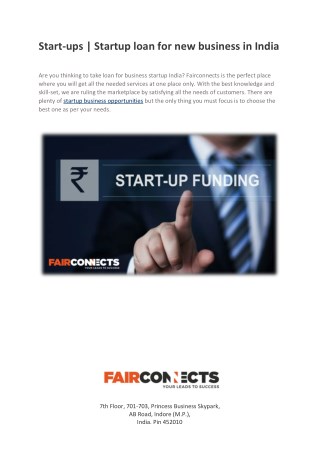 Start-ups | Startup loan for new business in India