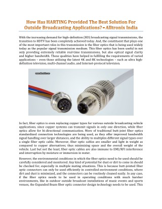 How Has HARTING Provided The Best Solution For Outside Broadcasting Applications? - Alltronix India