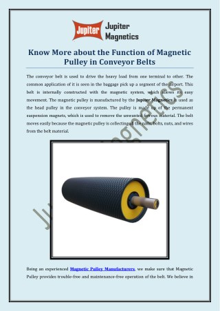 Know More about the Function of Magnetic Pulley in Conveyor Belts