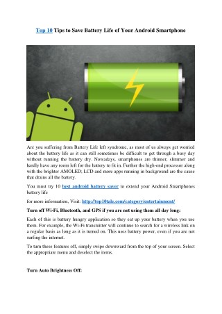 Top 10 Tips to Save Battery Life of Your Android Smartphone