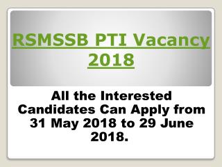 RSMSSB PTI Recruitment 2018