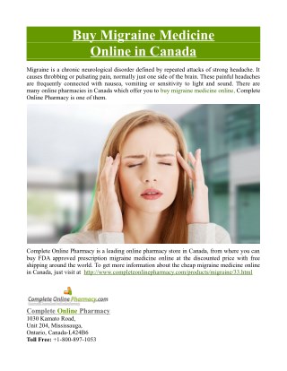 Buy Migraine Medicine Online in Canada