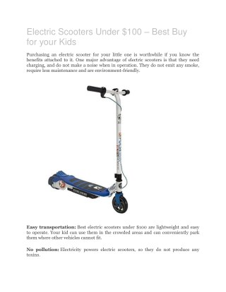 Electric scooters under $100 â€“ Best buy for your Kids