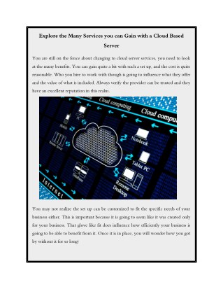 Explore the Many Services you can Gain with a Cloud Based Server