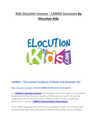 Kids Elocution Lessons â€“ LAMDA Successes by Elocution Kids