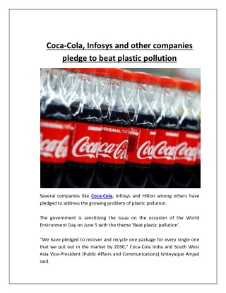 Coca-Cola, Infosys and Other Companies Pledge to Beat Plastic Pollution