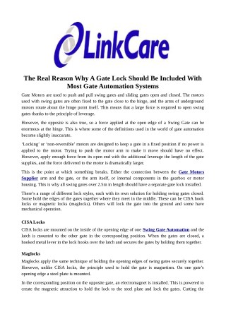 The Real Reason Why A Gate Lock Should Be Included With Most Gate Automation Systems