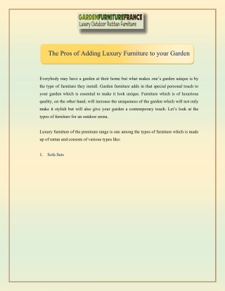 The Pros of Adding Luxury Furniture to your Garden
