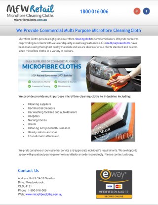 We Provide Commercial Multi Purpose Microfibre Cleaning Cloth