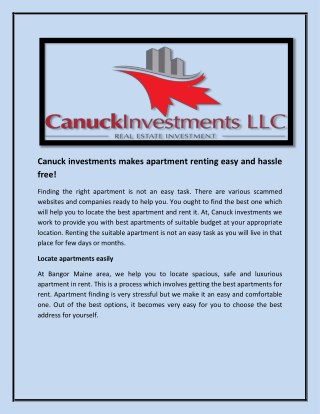 Canuck investments makes apartment renting easy and hassle free!