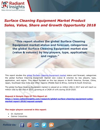 Surface Cleaning Equipment Market Product Sales, Value, Share and Growth Opportunity 2018