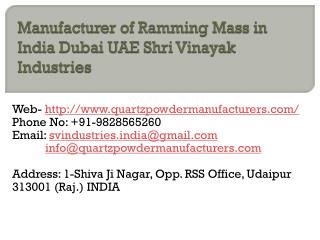 Manufacturer of Ramming Mass in India Dubai UAE Shri Vinayak Industries