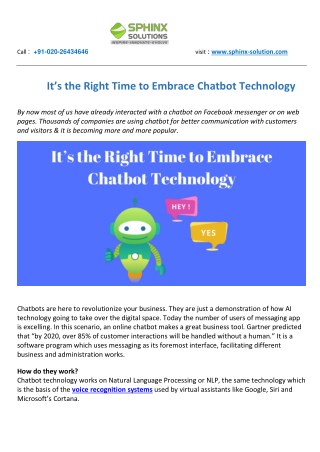 Itâ€™s the Right Time to Embrace Chatbot Technology