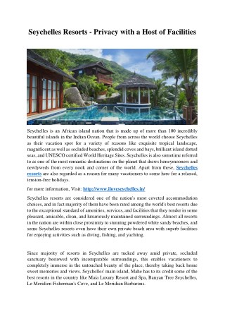 Seychelles Resorts - Privacy With a Host of Facilities