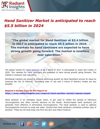 Hand Sanitizer Market is anticipated to reach $5.5 billion in 2024