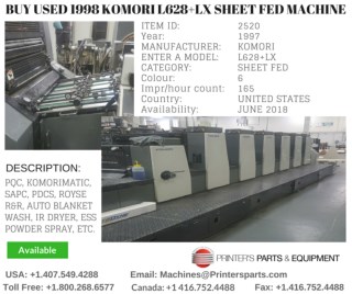 Buy Used 1998 Komori L628 LX Sheet Fed Machine