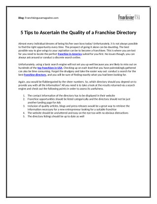 5 Tips to Ascertain the Quality of a Franchise Directory