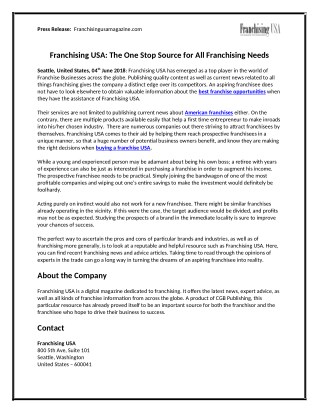 Franchising USA: The One Stop Source for All Franchising Needs