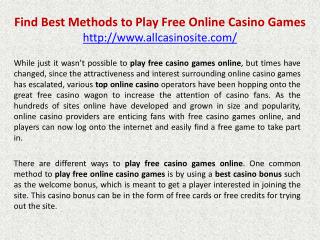 Find Best Methods to Play Free Online Casino Games