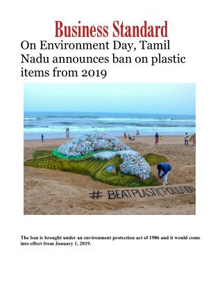 On Environment Day, Tamil Nadu announces ban on plastic items from 2019Â 