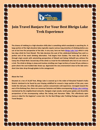 Join Travel Banjare for Your Best Bhrigu Lake Trek Experience