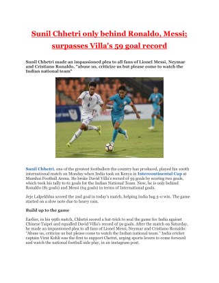 Sunil Chhetri only behind Ronaldo, Messi; surpasses Villa's 59 goal record