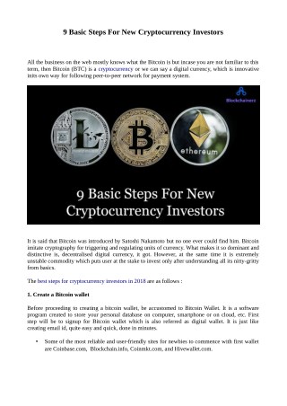 9 Basic Steps For New Cryptocurrency Investors