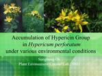 Accumulation of Hypericin Group in Hypericum perforatum under various environmental conditions