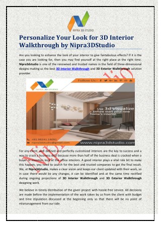 Personalize Your Look for 3D Interior Walkthrough by Nipra3DStudio