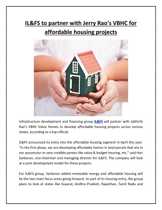 IL&FS to Partner With Jerry Rao's VBHC for Affordable Housing Projects