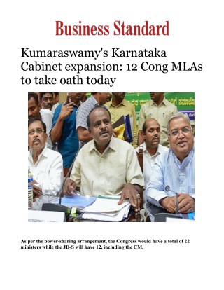Kumaraswamy's Karnataka Cabinet expansion: 12 Cong MLAs to take oath today
