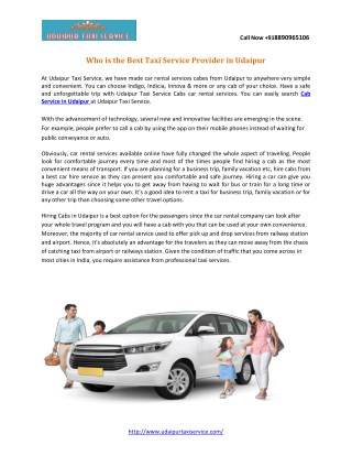 Who is the Best Taxi Service Provider in Udaipur