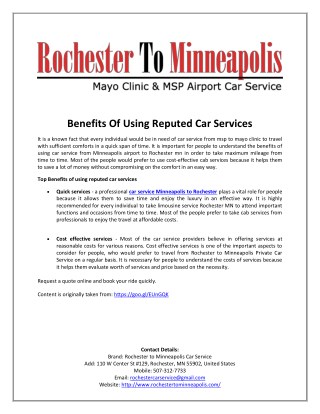 Benefits Of Using Reputed Car Services