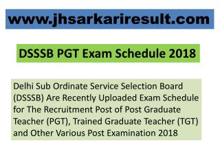 DSSSB PGT Exam Schedule 2018